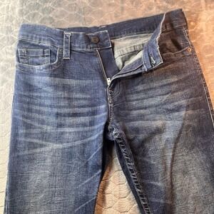 True Religion Ricky Relaxed Straight Jeans Mens 36 Dark Wash Blue Denim Whisker